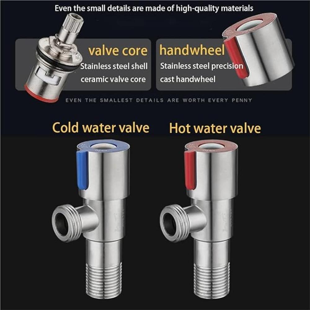 Edelstahl-Einlassventil für heißes und kaltes Wasser, Eckventile zum Befüllen von Toiletten, Waschbecken, Warmwasserbereiter, Wasserhahn für Küche und Badezimmer