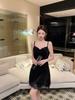 Sexy French swinging collar golden velvet pajamas women's autumn and winter pure desire with chest pad lace suspender nightdress robe two-piece set
