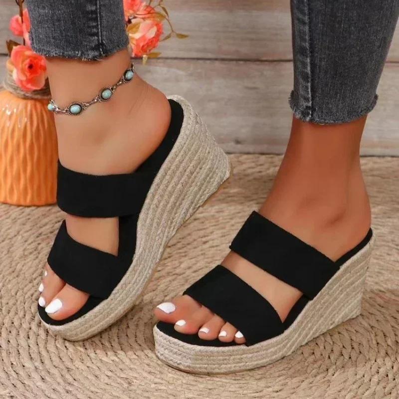 

Fashion Weave Solid Platform Wedges Slippers Sandals Women Summer Peep Toe Female Shoes Zapatos Mujer 38