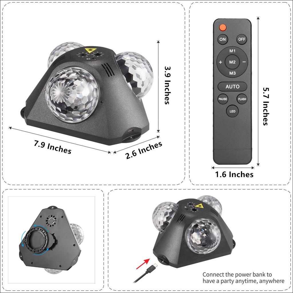 Party Disco Ball Laser Projector Light 5 in 1 DJ Stage Strobe Lights Christmas Wedding Home Club Decoration