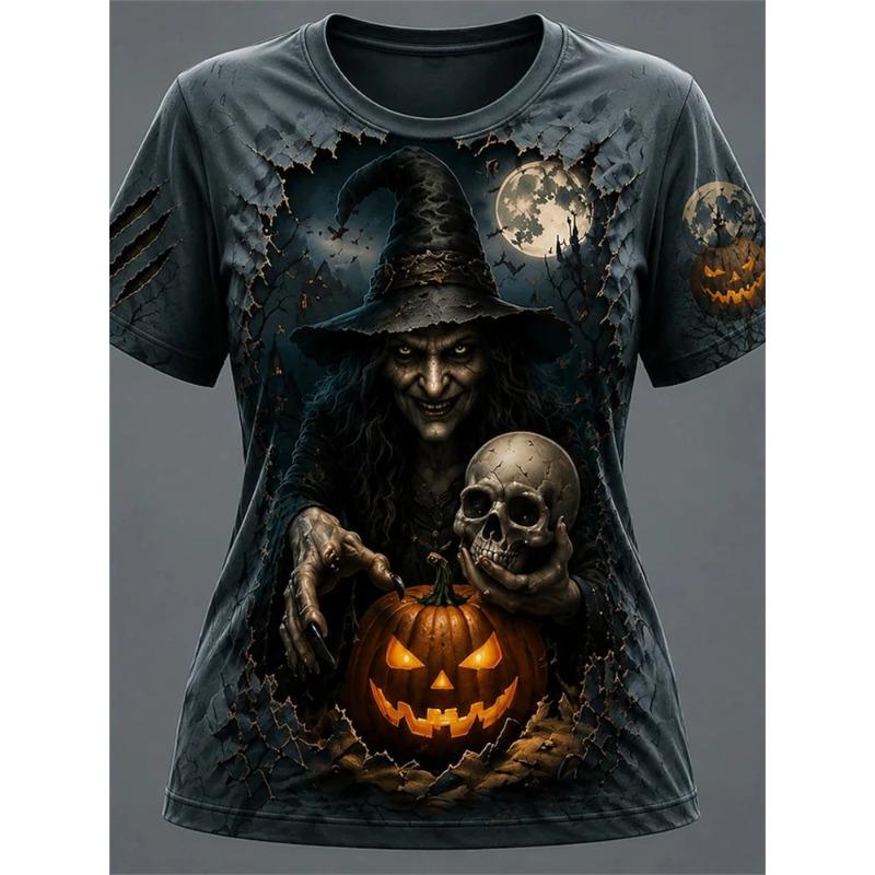 Summer Ladies 3D Printed Crew Neck T-Shirt Halloween Dress Up