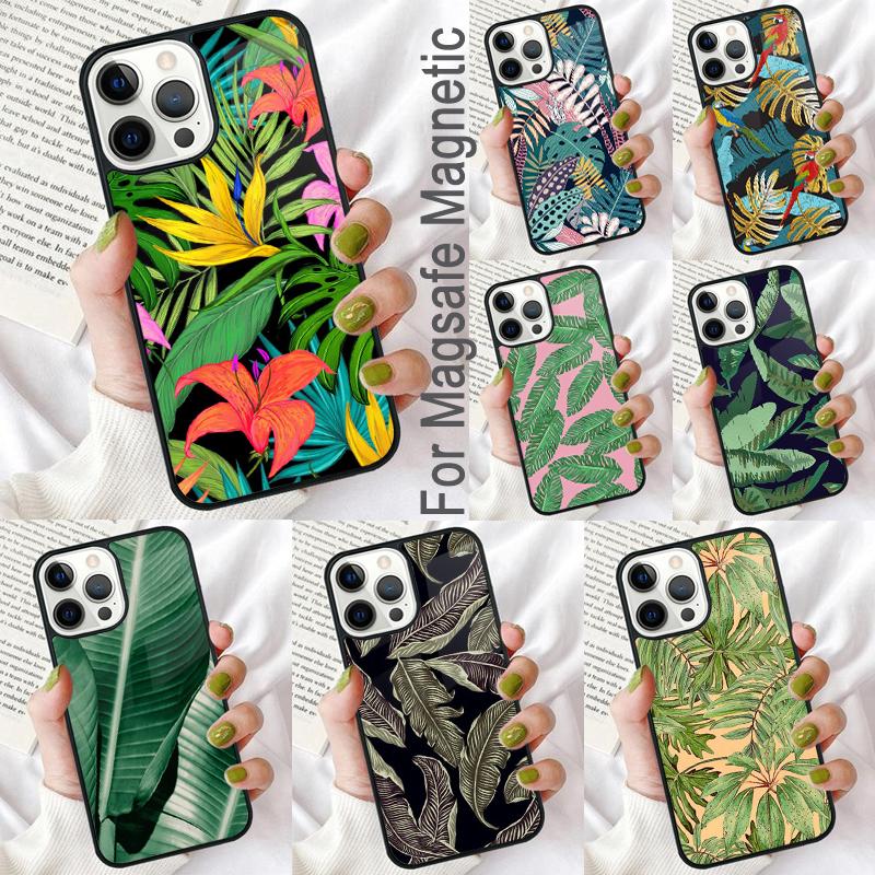 Retro Banana Leaf Plant Soft Phone Case for iPhone 17 Air 16e Pro max 15 Pro 13 14 Plus 11 12 MagSafe Magnetic Coque