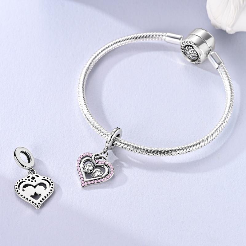 Original Charmscopper Good Sister Pink Heart Pendants Fit Charms Platabracelets For Women Jewelry Making Fine Gifts
