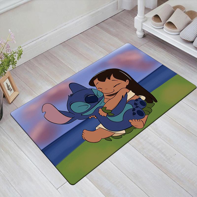 

1pc Stitch and Lilo Pattern Area Rug Soft Flannel Floor Mat for Living Room, Bedroom, Sofa Coffee Table Floor Mat, Machine Washable 60cm by 90cm