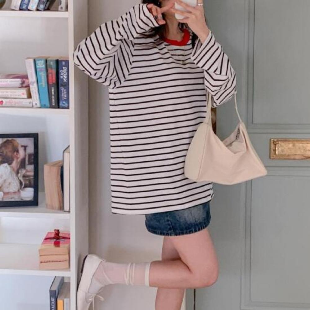 New ArrivalS Open Run Women S overSized STripe Long Sleeve T ShirT