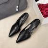 Retro Pointed Toe Metal Chain Semi-slippers Women's Outward Wear Fashion Baotou Shallow Mouth Simple Low-heeled Shoes