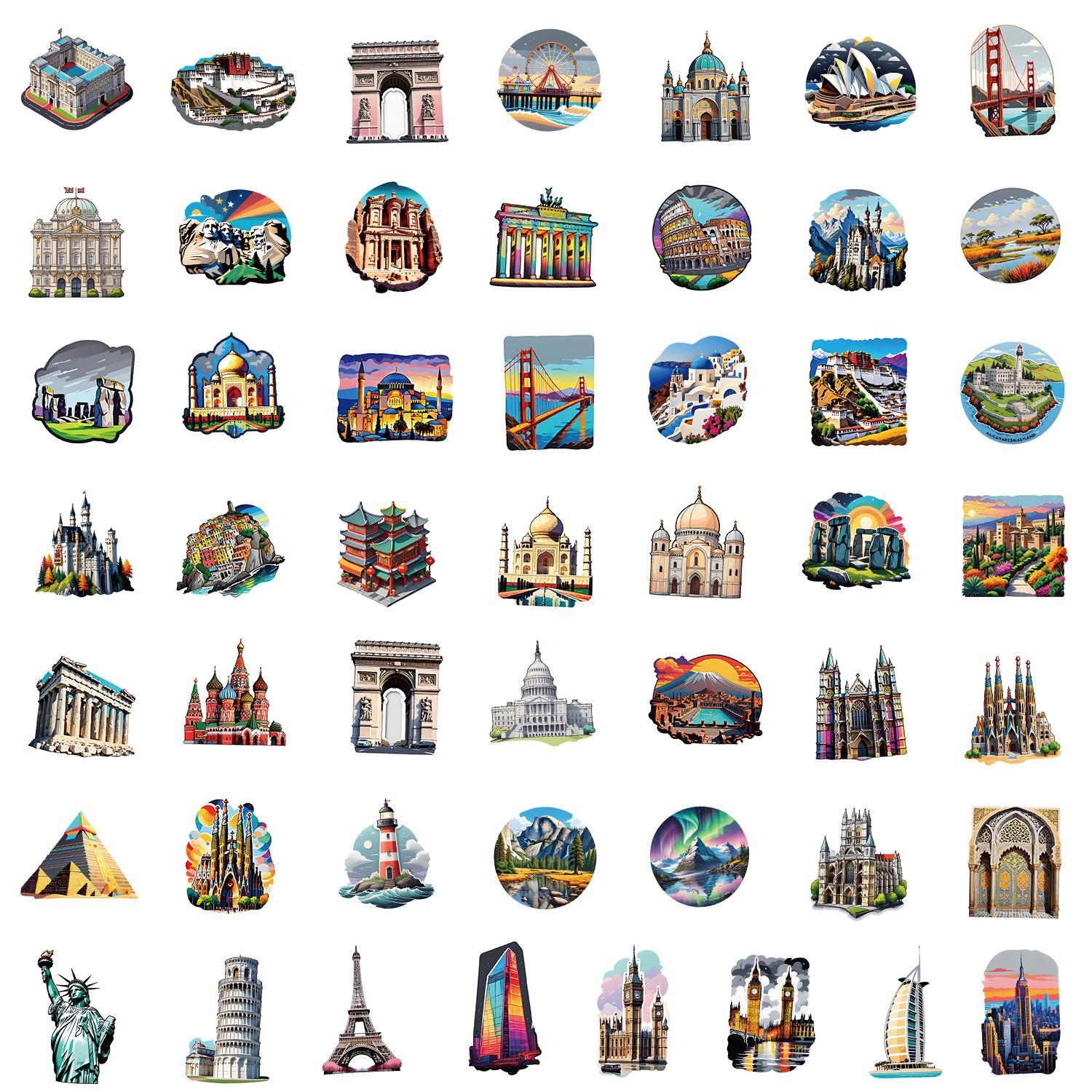 

50 European Landscape Creative Graffiti Stickers, Water Cups, Mobile Computers, Waterproof Decoration Stickers, Travel Stickers