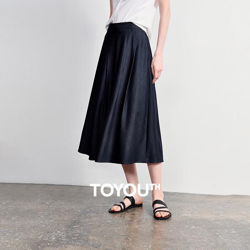 Chuyu Women s TR Imitation Denim Pleated A-line Skirt M