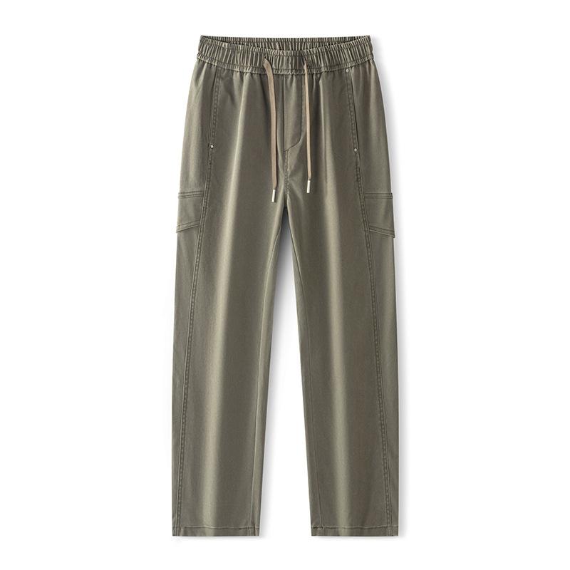 Overalls men's autumn new American trendy brand solid color versatile loose wide-leg elastic waist straight trousers men
