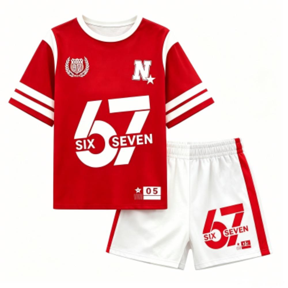 Men's Fashion Letter Number 67 Printed Outdoor Street Men's T-shirt and Shorts 2 Piece Set Summer Casual Outfit Men's and Women's Sports Set