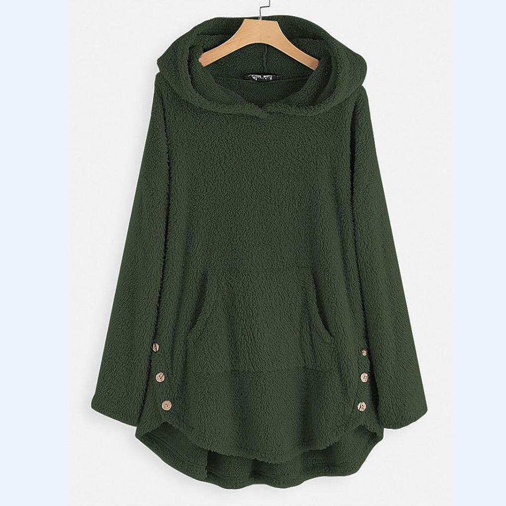 Damenmode und Winter einfarbig Langarm Kapuzen Fleece Pullover
