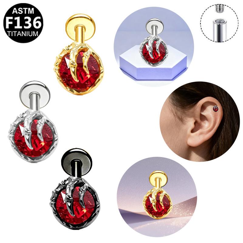 Titanium Heart Bat Wing Ear Stud Piercing Earring, Fashionable and Sweet European-Korean Style.