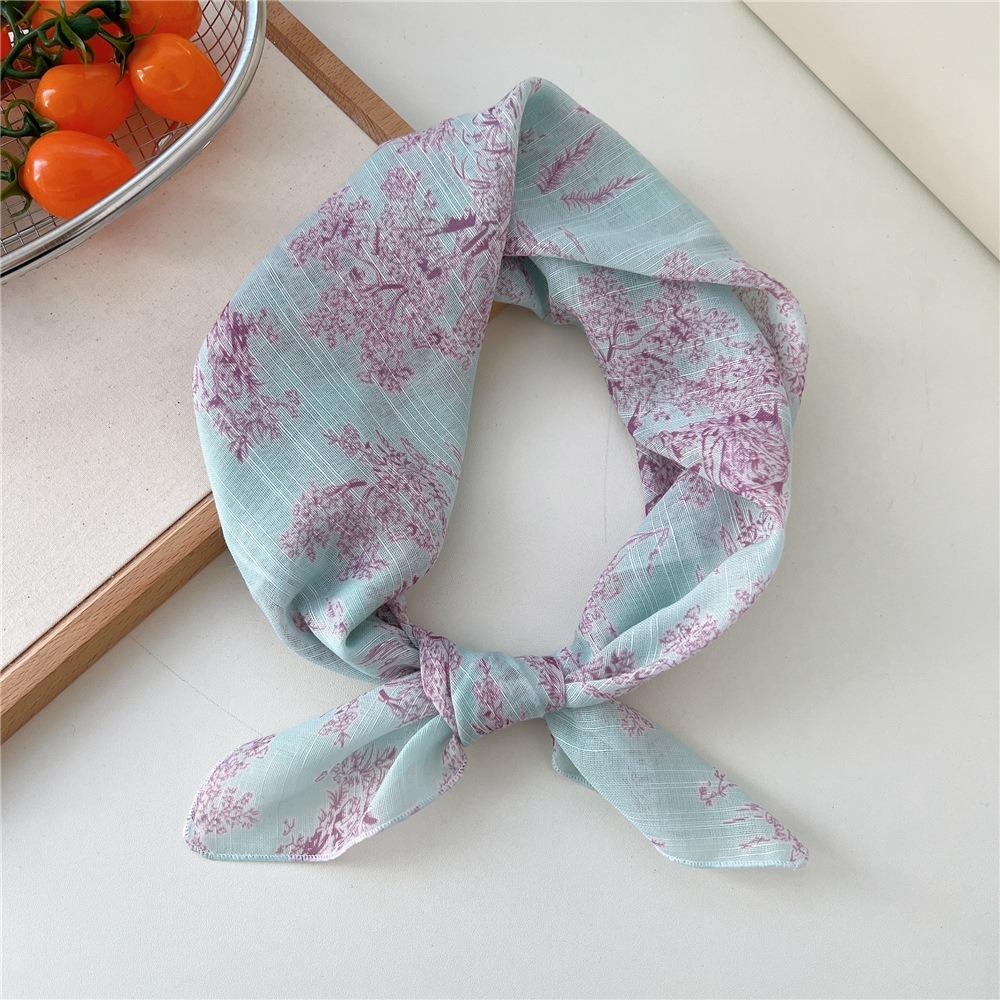 Flower Pattern Hair Scarf Square Head Handkerchief Trendy Neckerchief  Spring Summer Fall