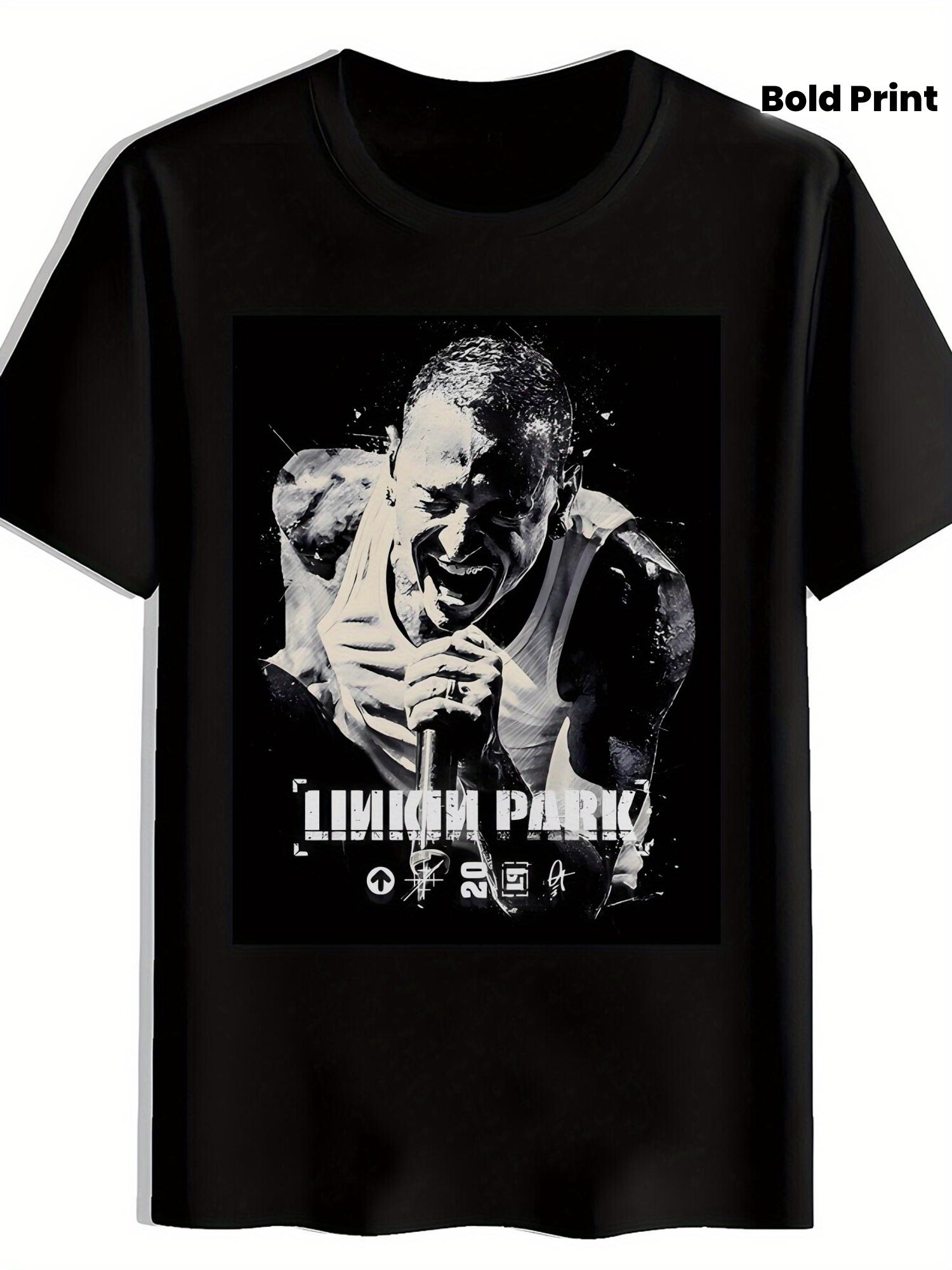 Black Retro Rock Band Graphic T-shirt - LINKIN PARK Inspired Short Sleeve Crew Neck XXXL