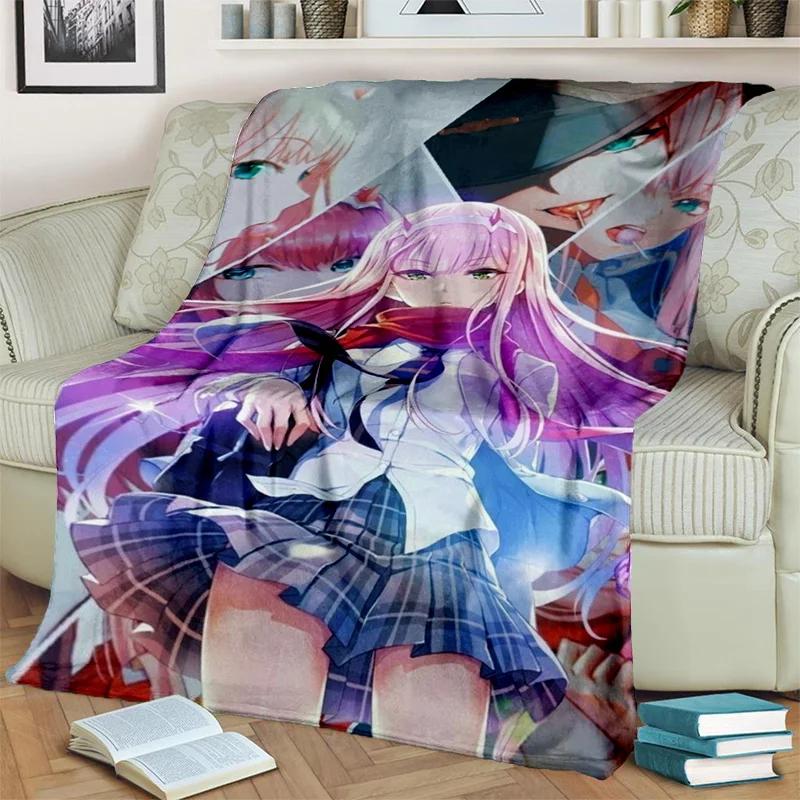 DARLING in The FRANXX Cartoon Zero Two Sexy dívčí deka, měkká přikrývka pro domácí ložnici Pohovka Pikniková deka pro děti