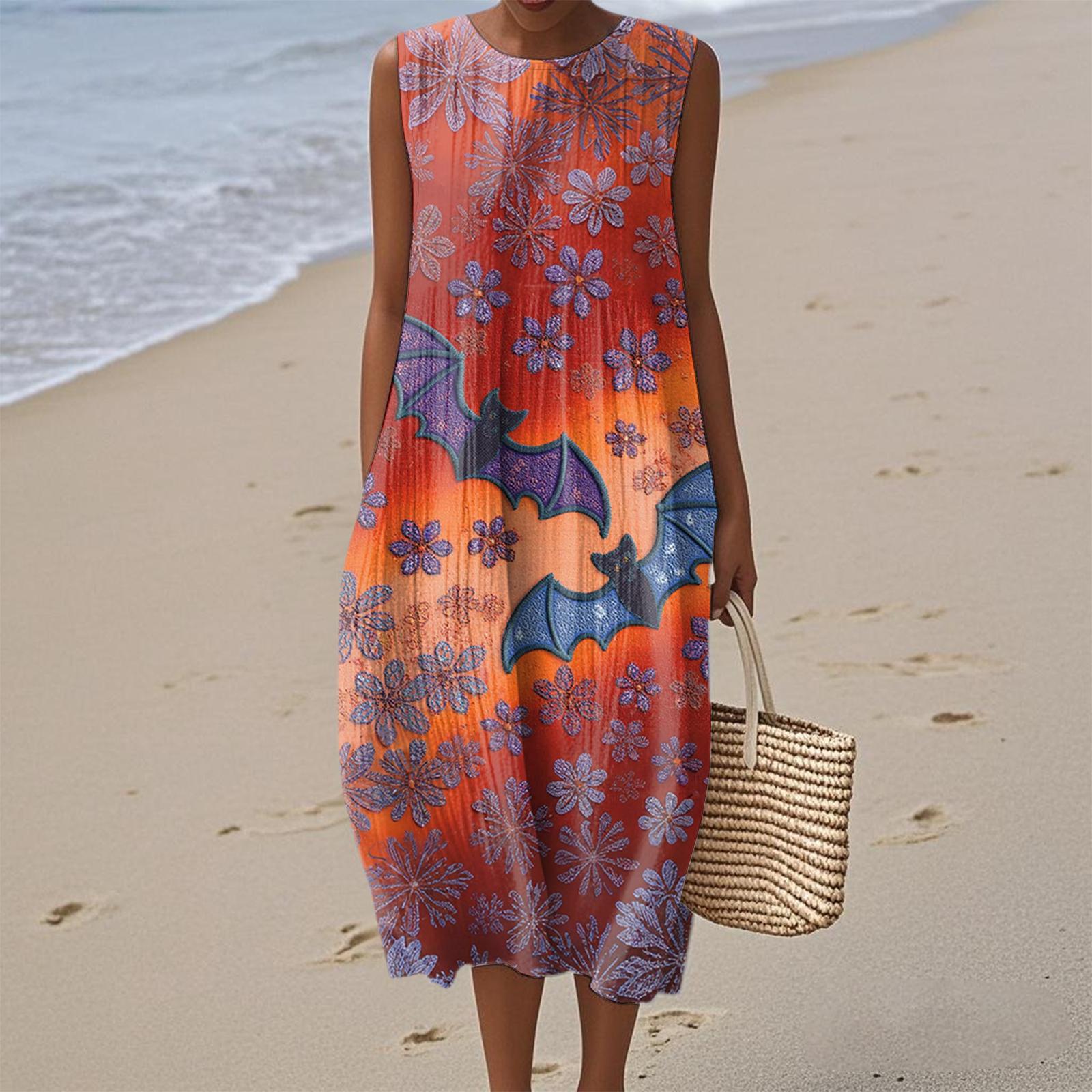 

Women s Halloween Printed Fashionable Casual Sleeveless Round Neck Elegant Temperament Dress XL винный