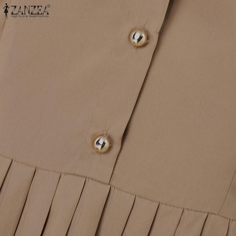 ZANZEA Women Casual Turn Down Collar Summer Short Sleeve Dress