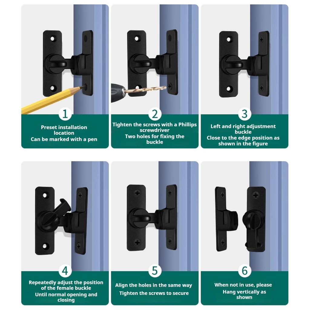 No Drill Door Latch 90 Degree Push Pull Lock 180 Degree Security Latch For Sliding Doors Home Security