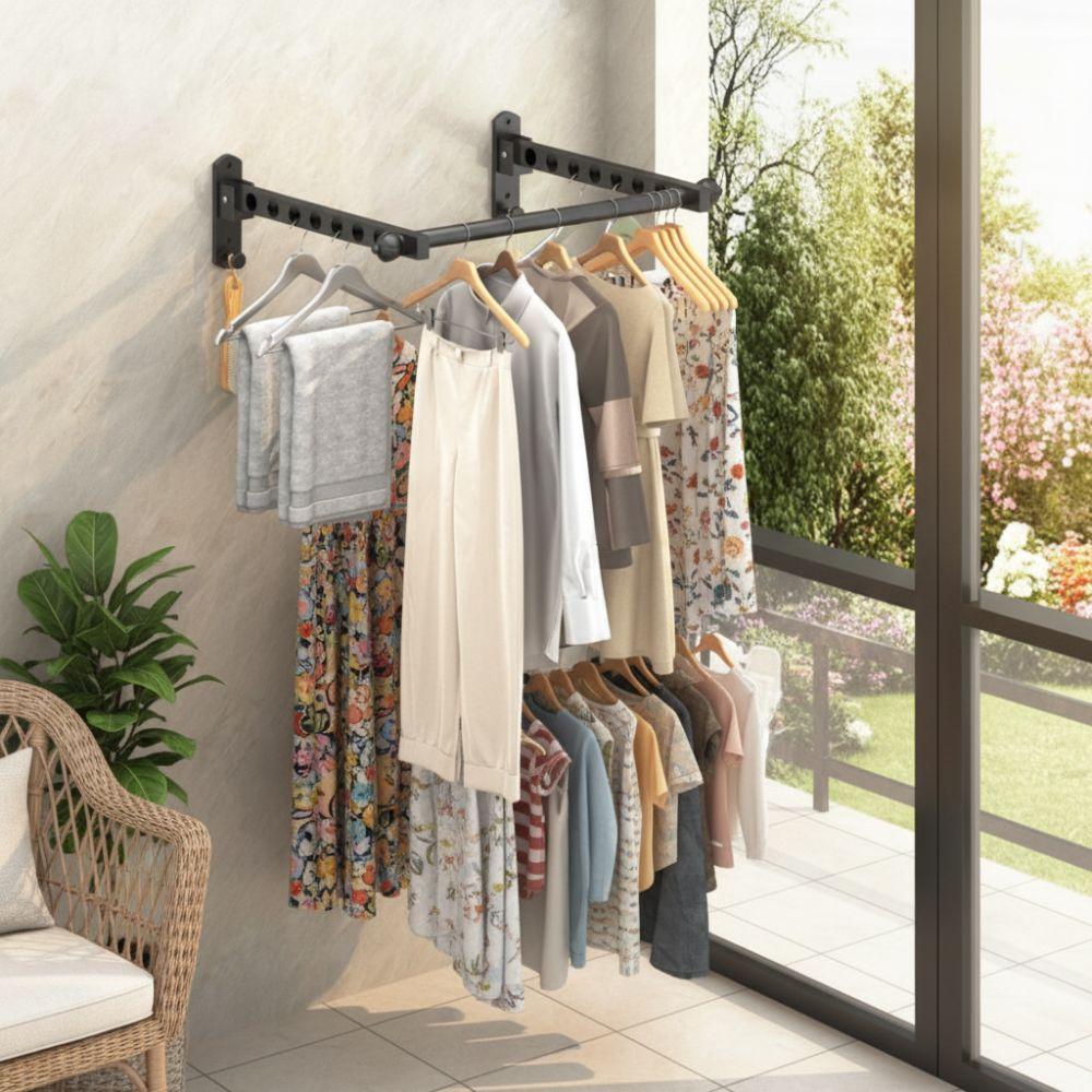 Non-Punching Drying Rack Stainless Steel Clothes Drying Hanger Folding Drying Racks  Bathroom