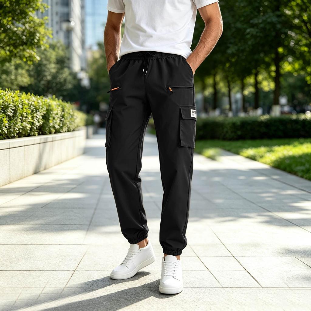 Men's Multi-Pocket Cargo Jogger Pants, Tapered Cuff Casual Sweatpants for Spring and Fall