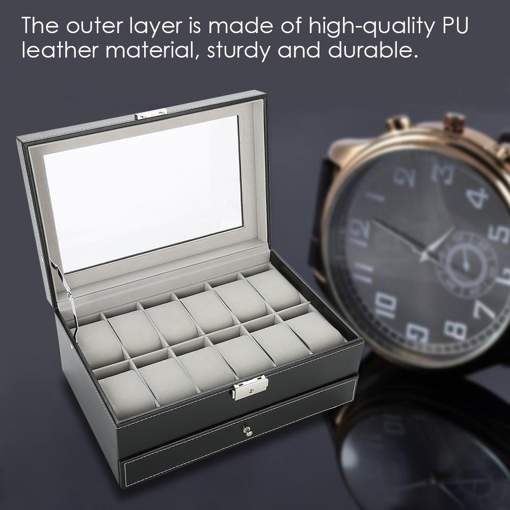 Double Layer PU Lther Wood Watch Holder, Watch Display Case Jewelry  Storage Box, Wristwatch Display Case for Rings rrings Bracelet Necklace 11.8 X 8.