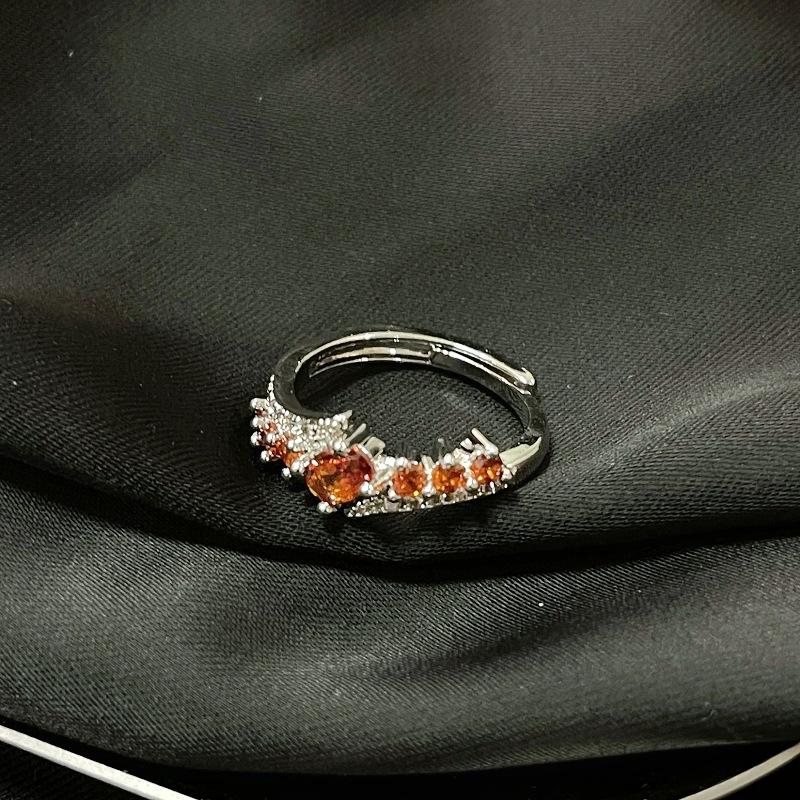 Color Series Yellow Diamond Pink Diamond Red Diamond Open Ring Light Luxury French Premium Sense Micro-Inlaid Diamond Zircon Ring Women