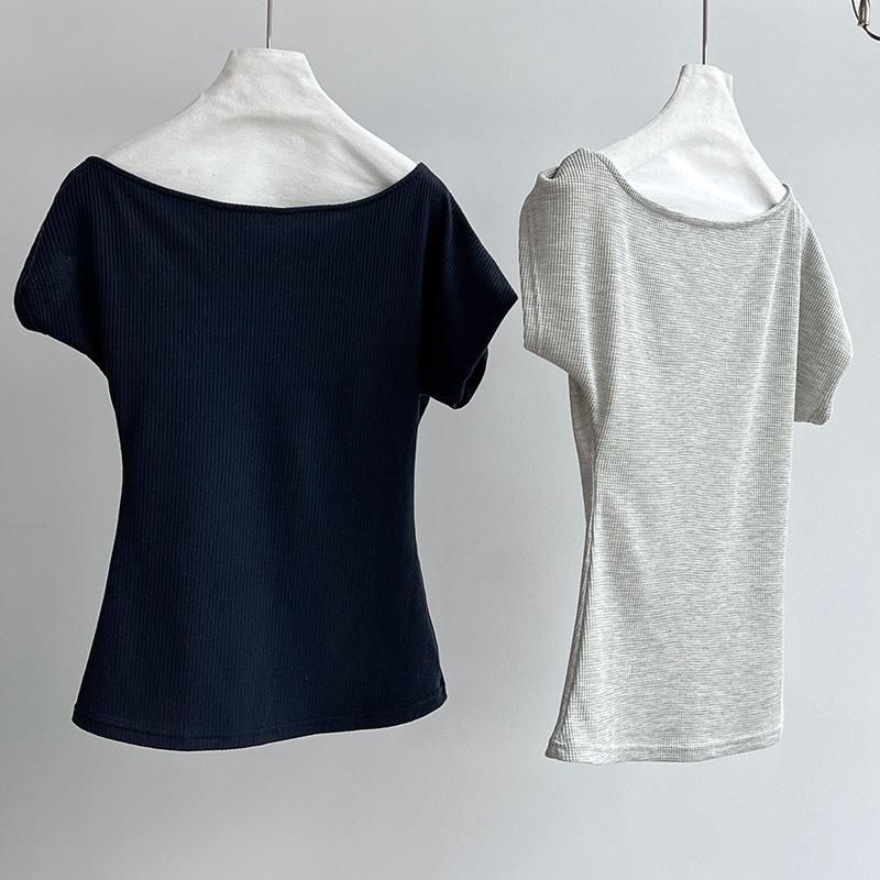 LUXI Asymmetrical One-Shoulder Waffle Knit Top - Summer Slim Fit for Women
