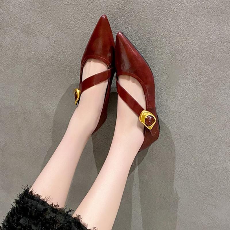 Fashion Mary Jane Shoes Low-heeled Soft-soled Single Shoes Women's New Pointed and Versatile Mary Jane Women's Shoes Large-size Flats