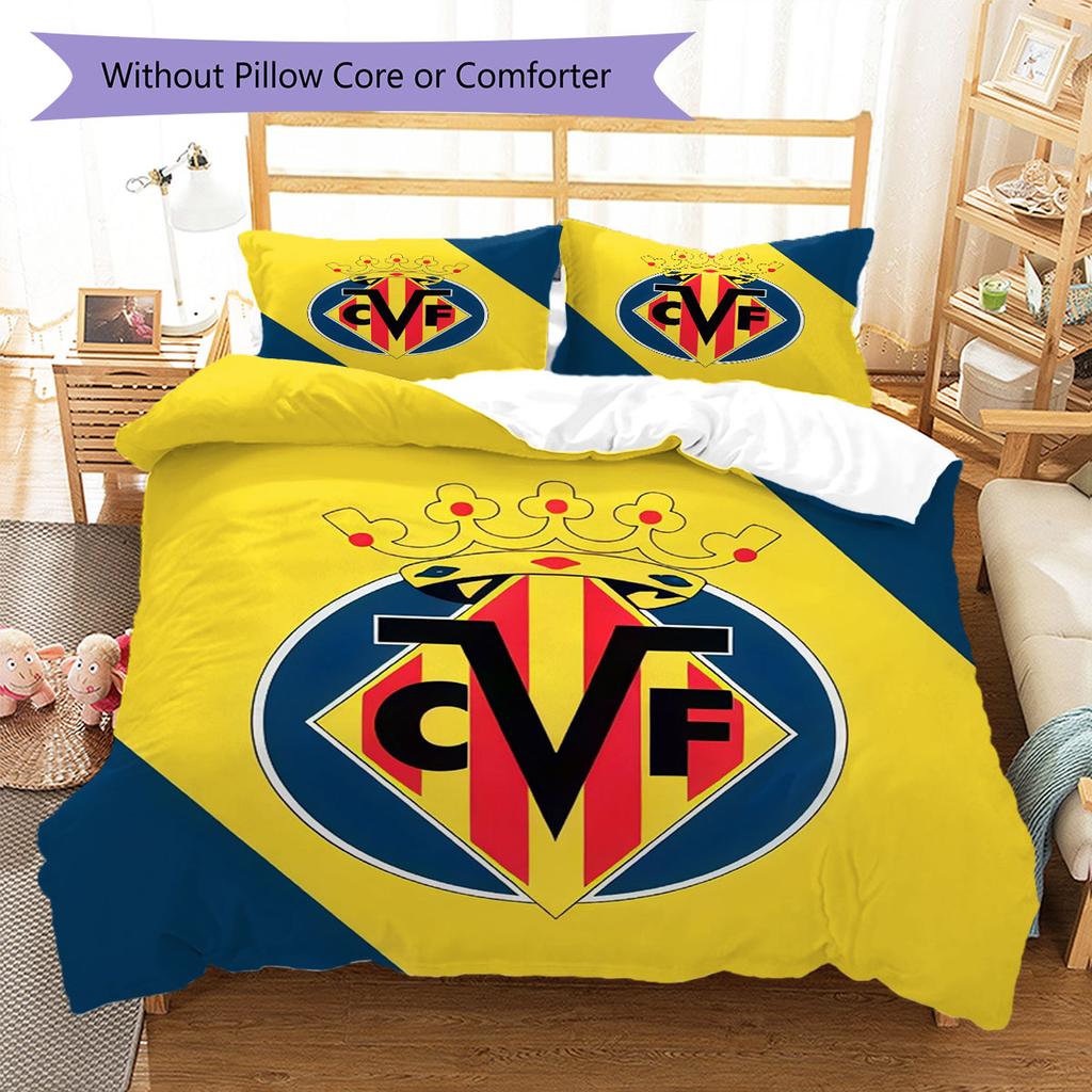 Juego de Colcha y Funda de Almohada con Logo del Villarreal CF Decoración del Hogar Regalo de Cumpleaños (1 * funda nórdica + 2 * fundas de almohada, sin núcleo)