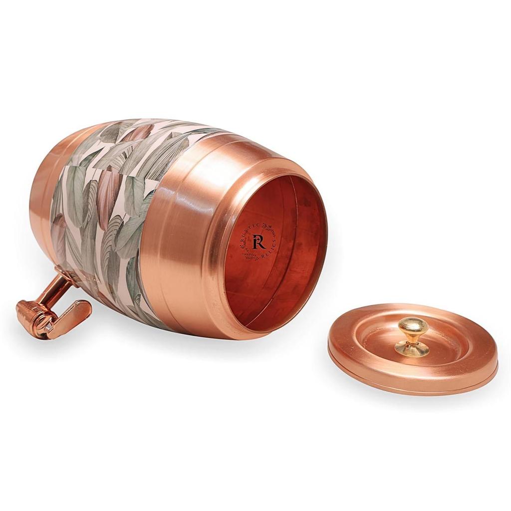 Pure Copper Water Matka - 5L | with Beautiful  Print | Copper Water Storage Dispenser with Ayurvedic Health Beneifts | for Home and Offices Purpose