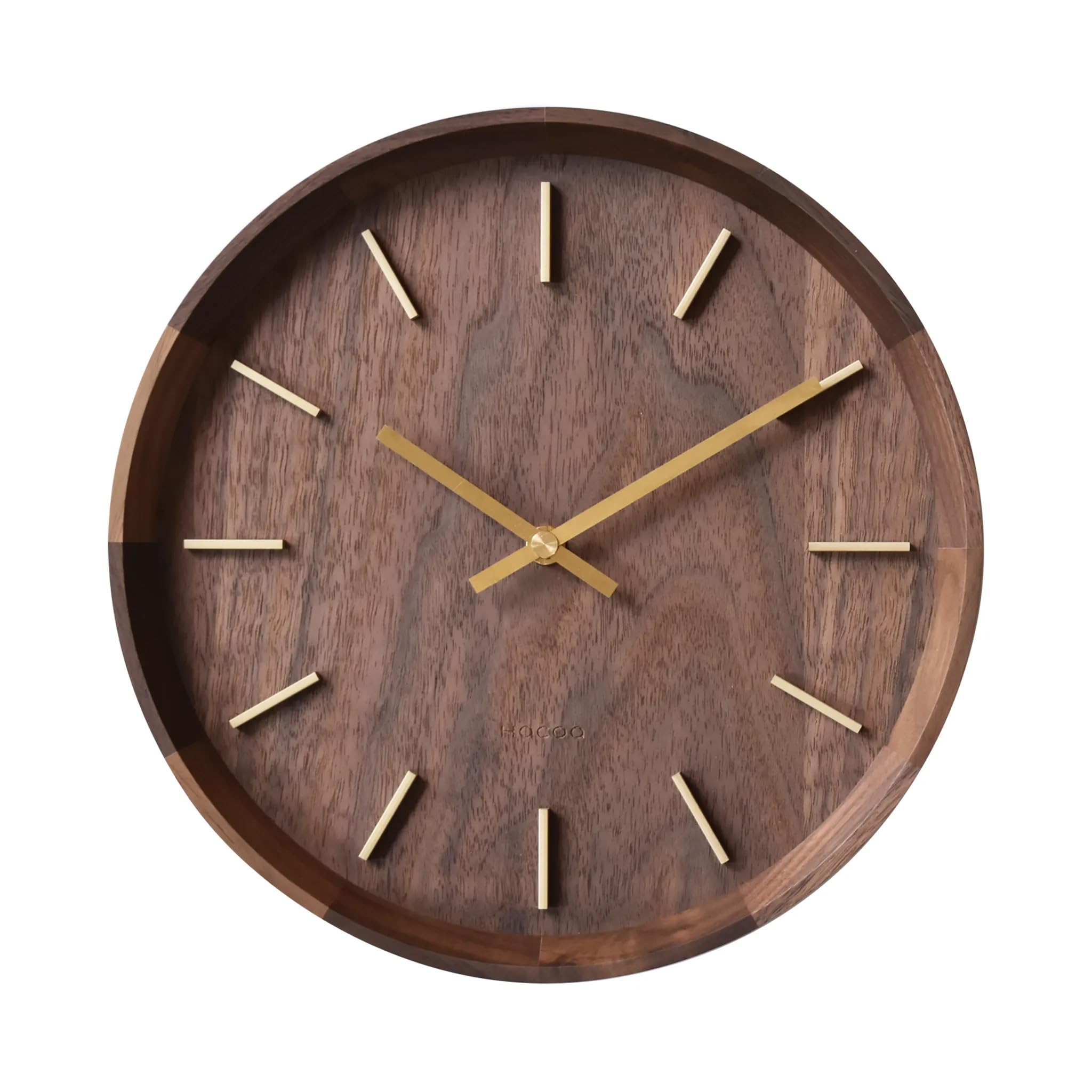 Clock A stylish wooden wall clock featuring walnut and maple wood with striking brass perfect for adding a touch of sophistication to your office or