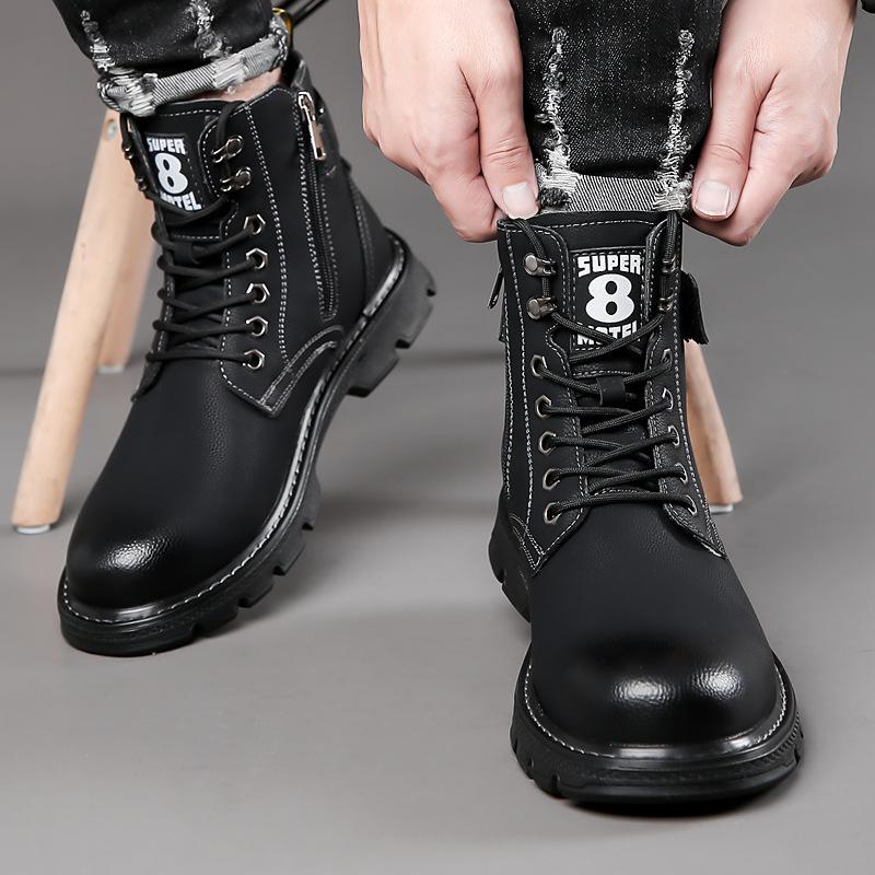 Autumn and winter men's round head shoes side zipper breathable Martin boots low heel men's Martin boots factory