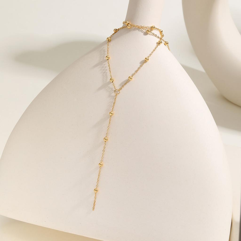 Jewelry, Stainless Steel Bead Chain Y-Shaped Wind Versatile Necklace Plated 18K Gold Nc-1970