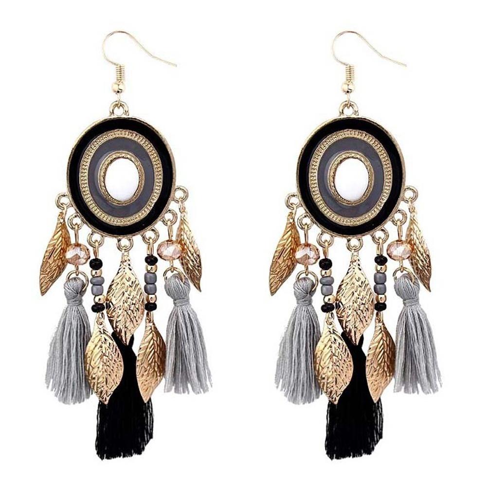 1pair Fashion Bohemian Women Long Leaves Thread Tassels Dangle Hook Earrings Eardrops Jewelry.