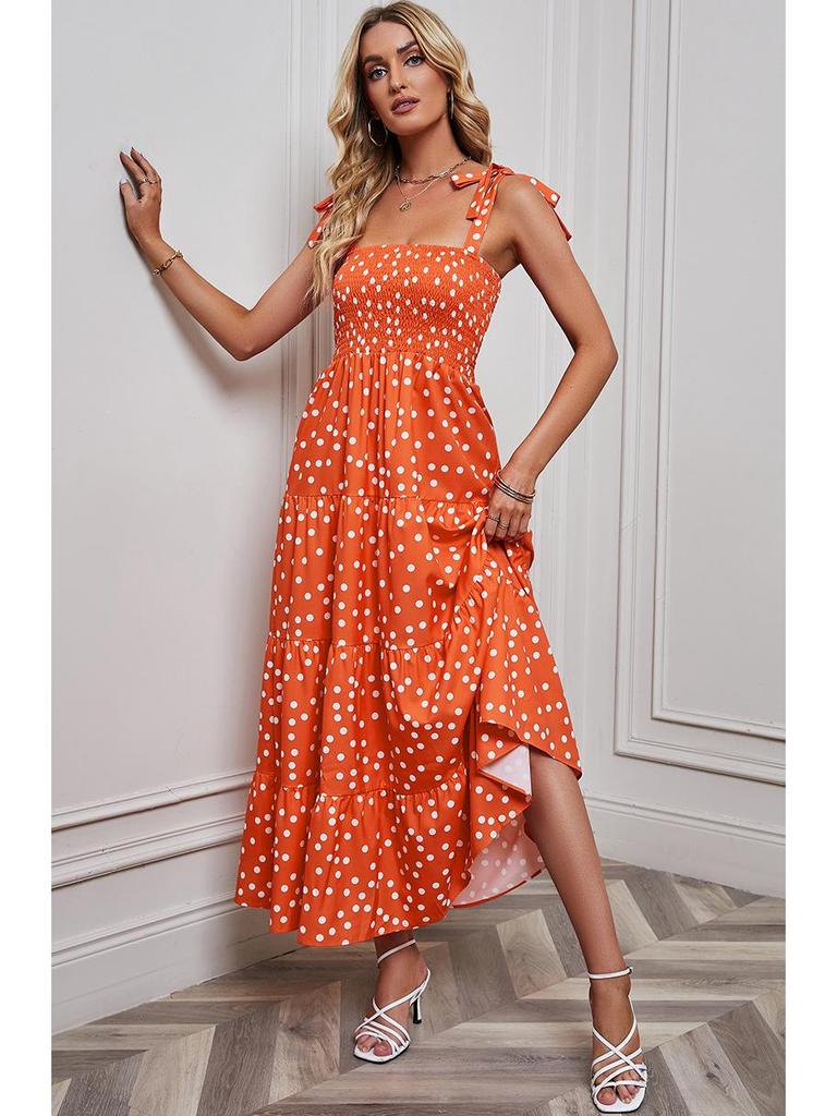 2024 Prázdninový styl Špagetová ramínka Bez zad Potisk Šaty pro ženy