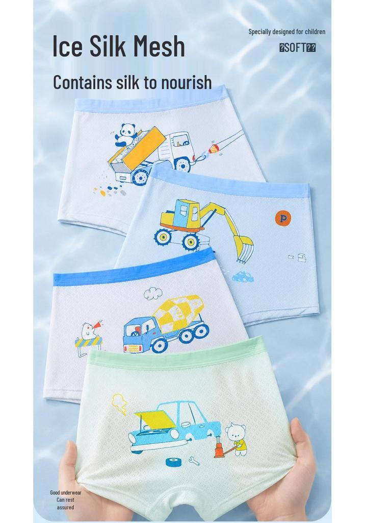 Ice Silk Boys' Briefs, Age 10: Antibacterial Mesh, Breathable, Anti-Chafe, Summer Thin Underwear