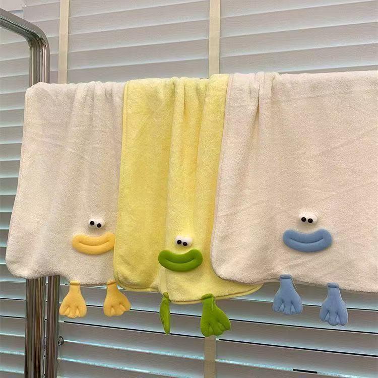 Adorable Cartoon Duck Coral Fleece Towel Set - Soft, Absorbent, No Shedding, Perfect for Parent-Child Use