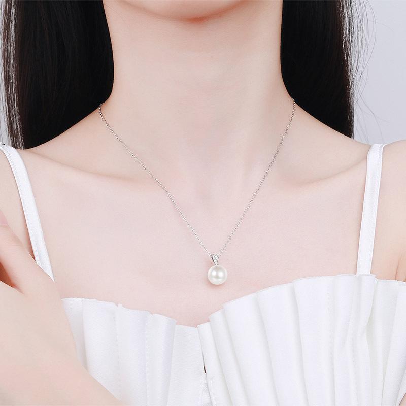 925 Sterling Silver Collar Chain Female Plating Pt950 Gold 10mm Freshwater Pearl Minimalist Mozang Stone Necklace