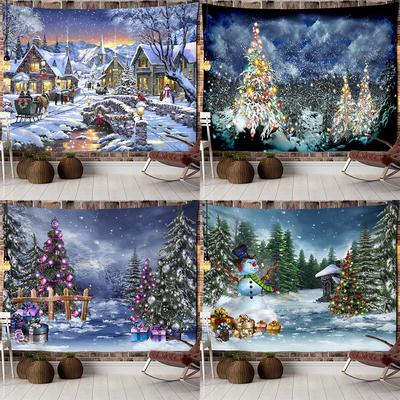 Christmas Tree Snowman Elk Print Pattern Tapestry Home Living Room Bedroom Dormitory Wall Decoration Background Fabric Tapestry