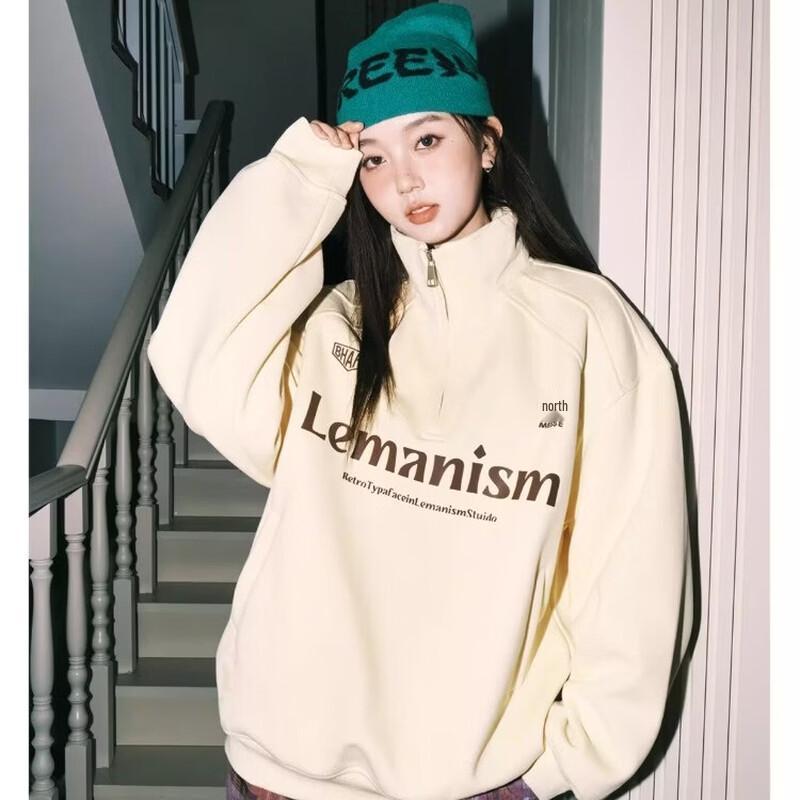 LEMANISM Loose Fit Half-Zip Stand Collar Sweatshirt L