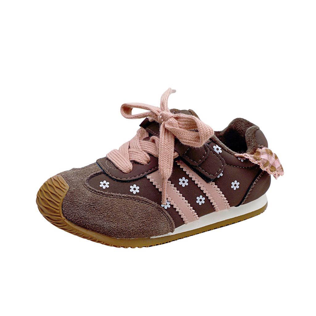 2025 Winter New Children's Two Cotton Casual Shoes Fashion Retro Lace Sports Shoes Velvet Girls Moral Training Shoes