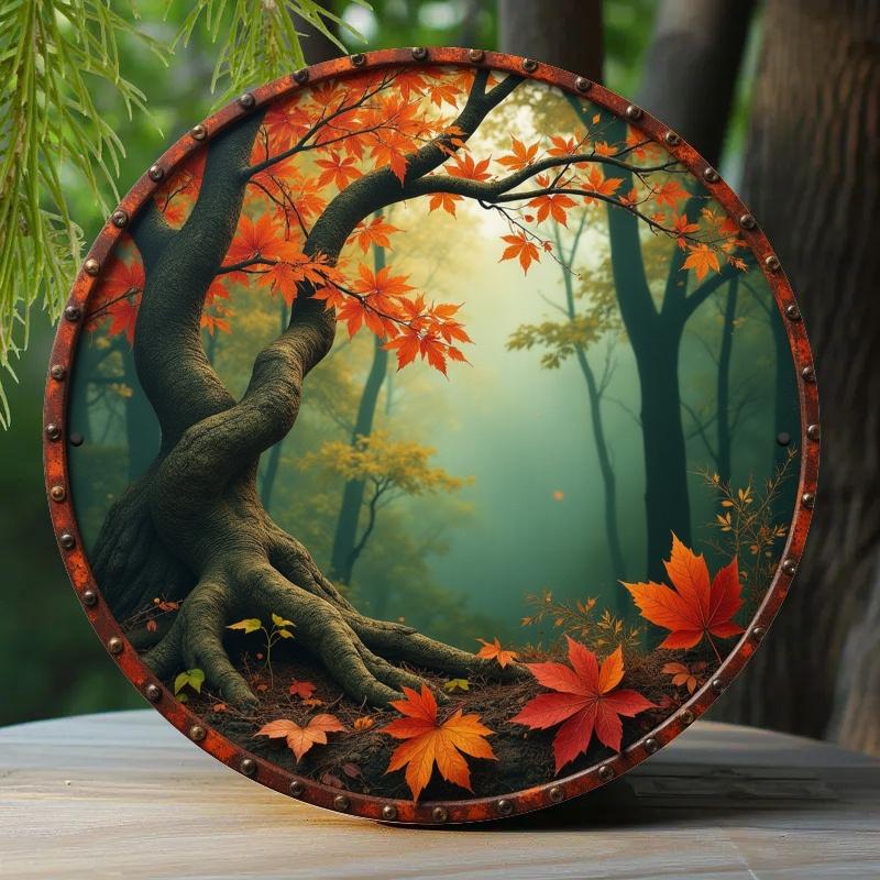 2d Flat 20*20cm Wooden Forest Leaf Wooden Wall Art, Retro Style Home Decor, with Vibrant Autumn Leaf Design, Perfect for Porch, Living Room, Bedroom
