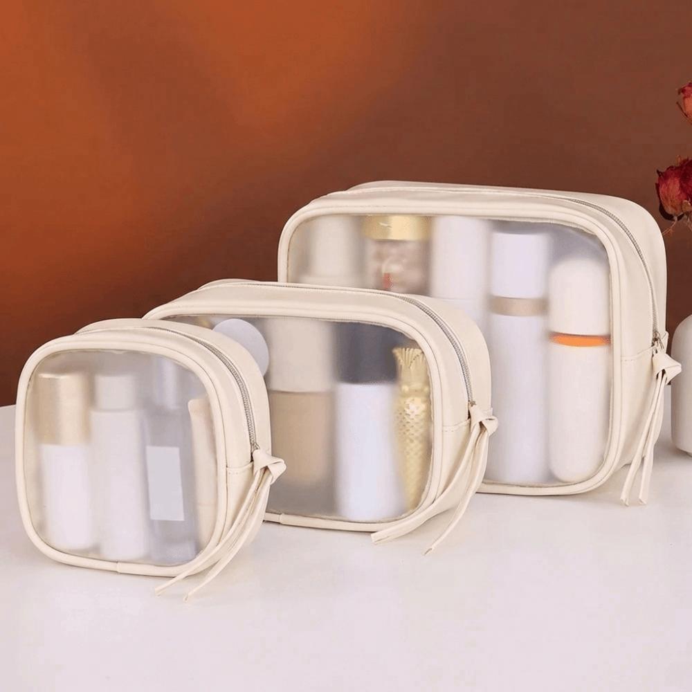Zipper Transparent Cosmetic Bag PU Toiletry Organizer Simple Makeup Storage Bag  Ladies