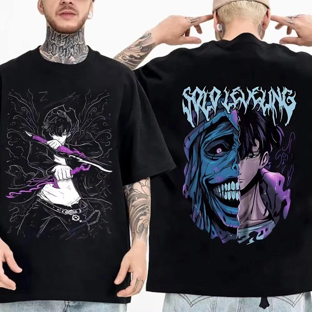 2026 Solo Leveling Anime Herren Damen Kleidung T-Shirt Baumwolle Retro Japanisch Rundhals Kurzarm Hipster Modisch Oversize Y2K Hemd