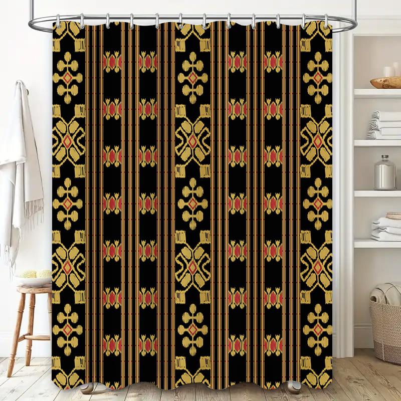 Black Gold Baroque Print Shower Curtain For Home Decor Bathroom Decor