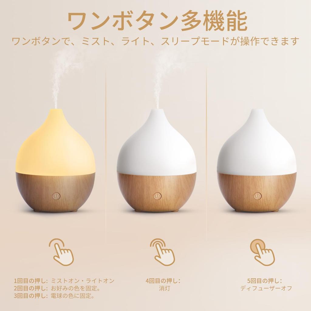 SALKING Tabletop Compact Ultrasonic Aroma 100ml Quiet Fits 6 Tatami LED Light Night Indirect Easy To Aroma Fine Auto Energy Dryness Ideal for Living