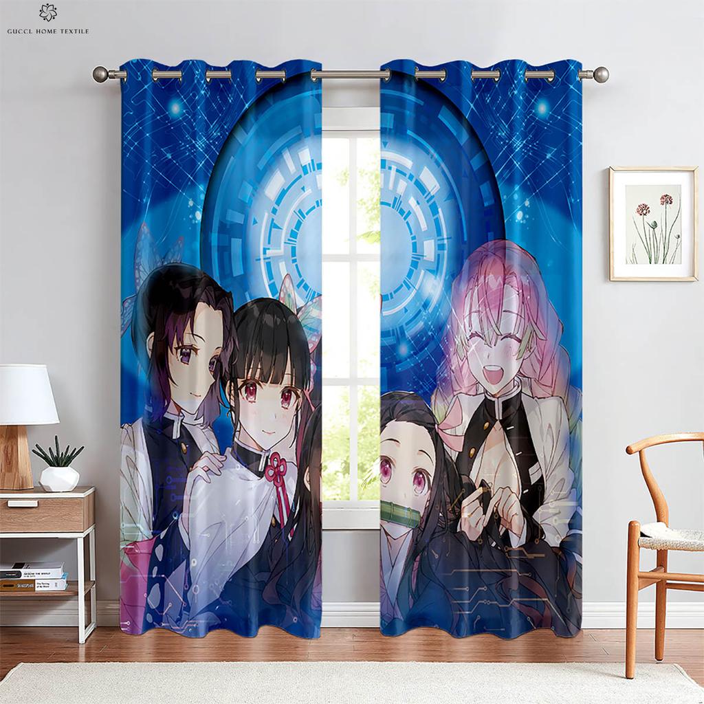 Anime Cartoon Girl Japanese Comic Print Curtains, Children's Room, Dormitory, Living Room, Study, Decorative, 2 Pcs