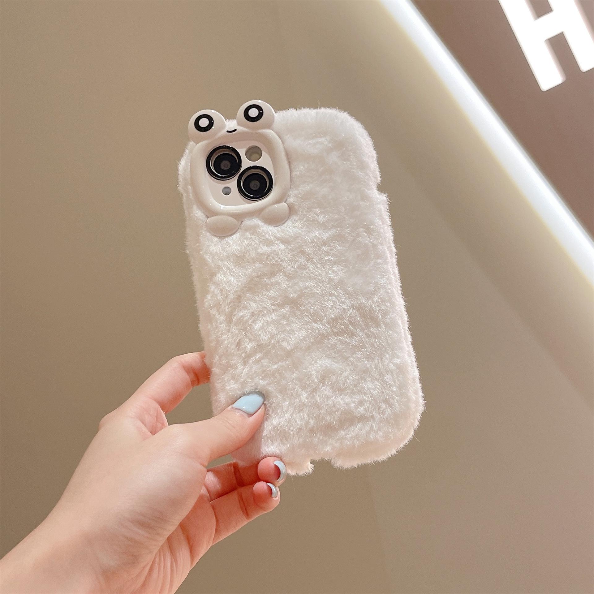 

Frog Lens Plush Phone Case for iPhone 17/16/15/14 Pro/Pro Max - Soft, Cute Autumn/Winter Frame iPhone 16 белый