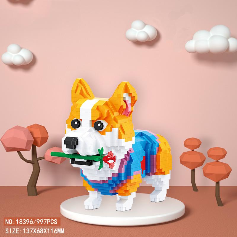 Lovely Pet Puppy Animal Nanobrick Cartoon Dog Micro Diamond Block Schnauzer Bulldog Siberian Husky Labrador Corgi Brick Toys