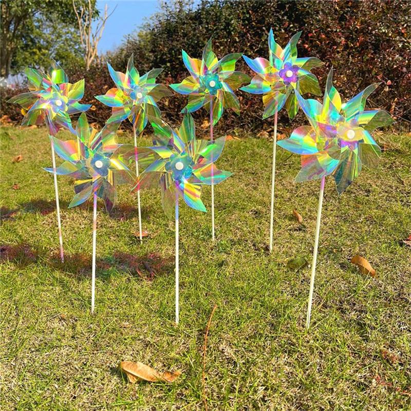 AEE4-Reflective Pinwheels Wind Spinner, Extra Sparkly Pinwheel With Stakes, Bird Repellent Blinder Devices